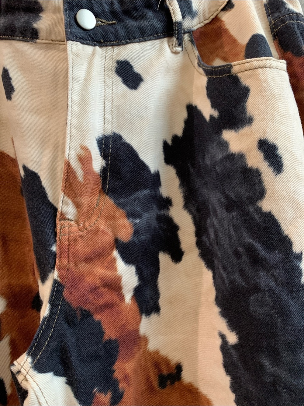 Cow Print Wide Leg Pants in Black, Brown & Cream